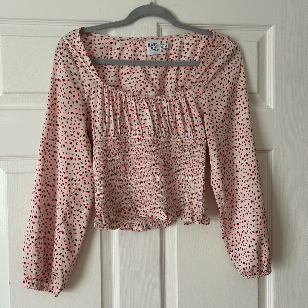 Pink and red square neck blouse